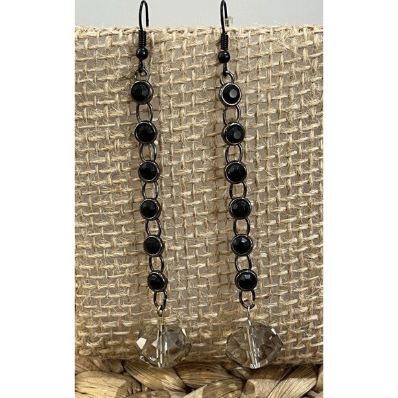 Artisan Crafted Rhinestone & Smokey Swarovski Crystal Long Earrings Fairycore - Picture 1 of 6